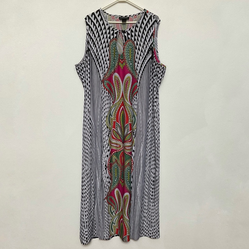 Ashley Stewart Black, White Maxi Dress with Colorful Paisley Center Size 34-36